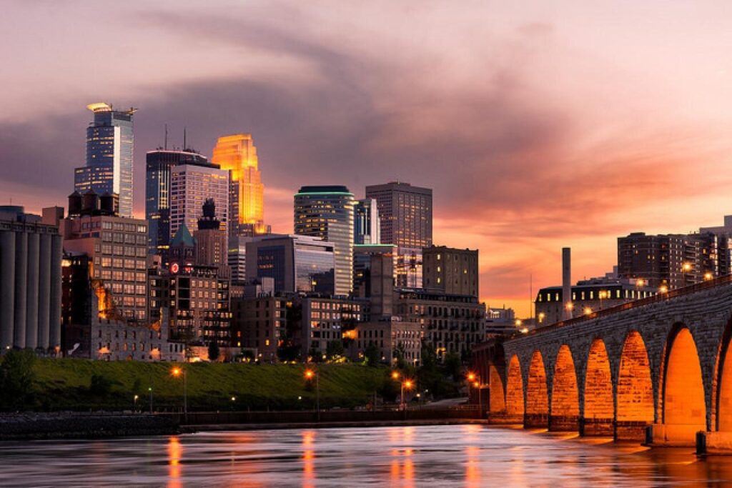 Stone Arch at Sunset Minneapolis Trolley Tour