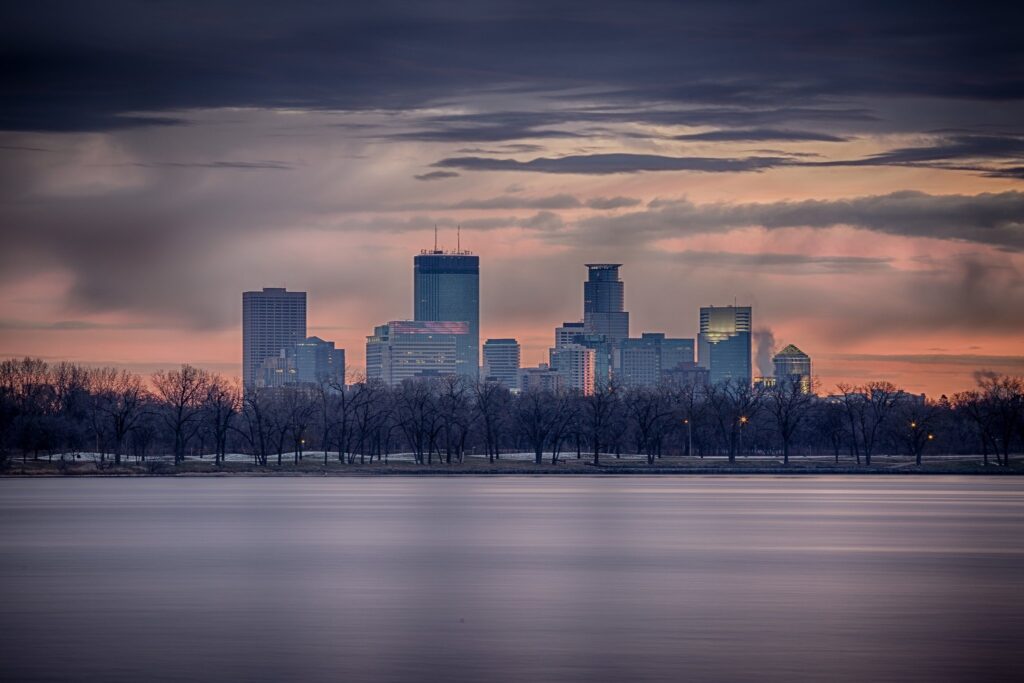 Sunrise over lake of the isles is the thing to do in Minneapolis